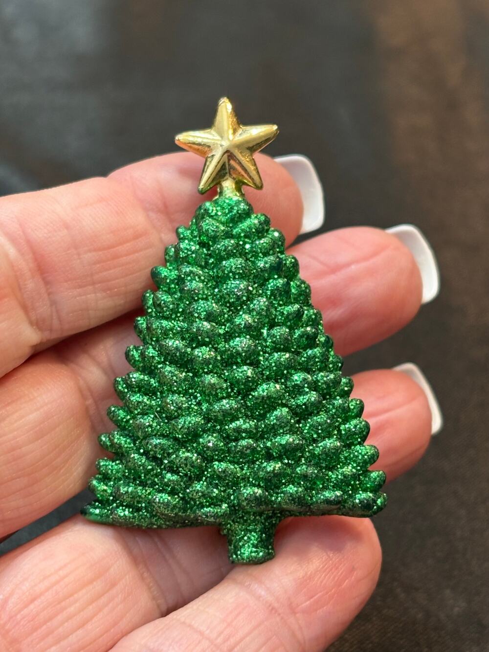 Vintage Glitter Christmas Tree Brooch unsigned  2.25” 27g
